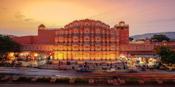Sunset,At,Hawa,Mahal,,Palace,Of,Winds,,Jaipur,,India
